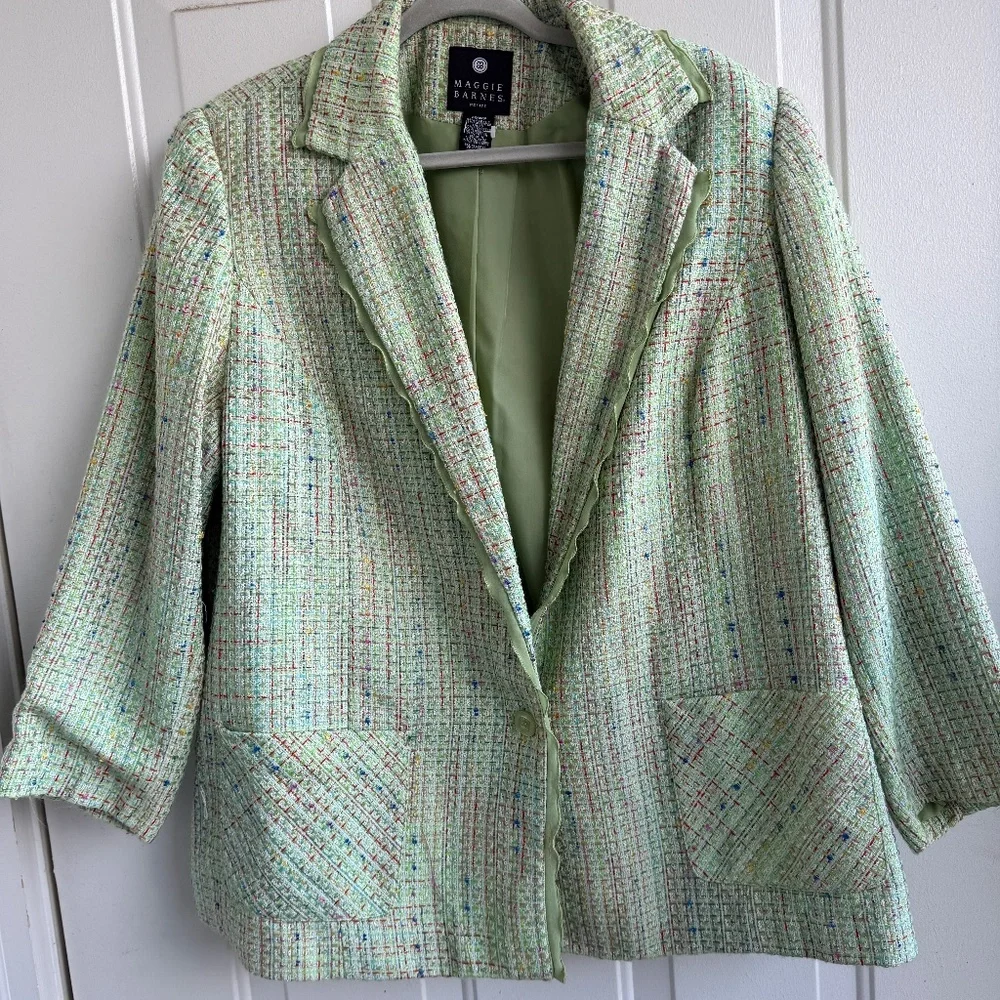 Vintage Maggie Barnes Tweed‎ Blazer | 20W Petite | Green Multicolor | Lined